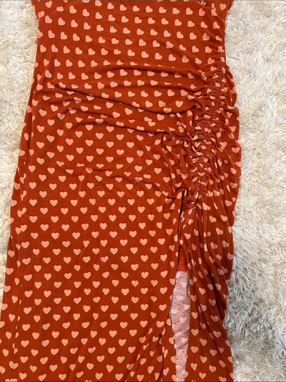 Free People Lakeside Rust Maxi Dress with White Heart Print and Side Slit - Picture 4 of 10